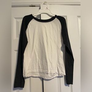 dark grey and white baseball style shirt